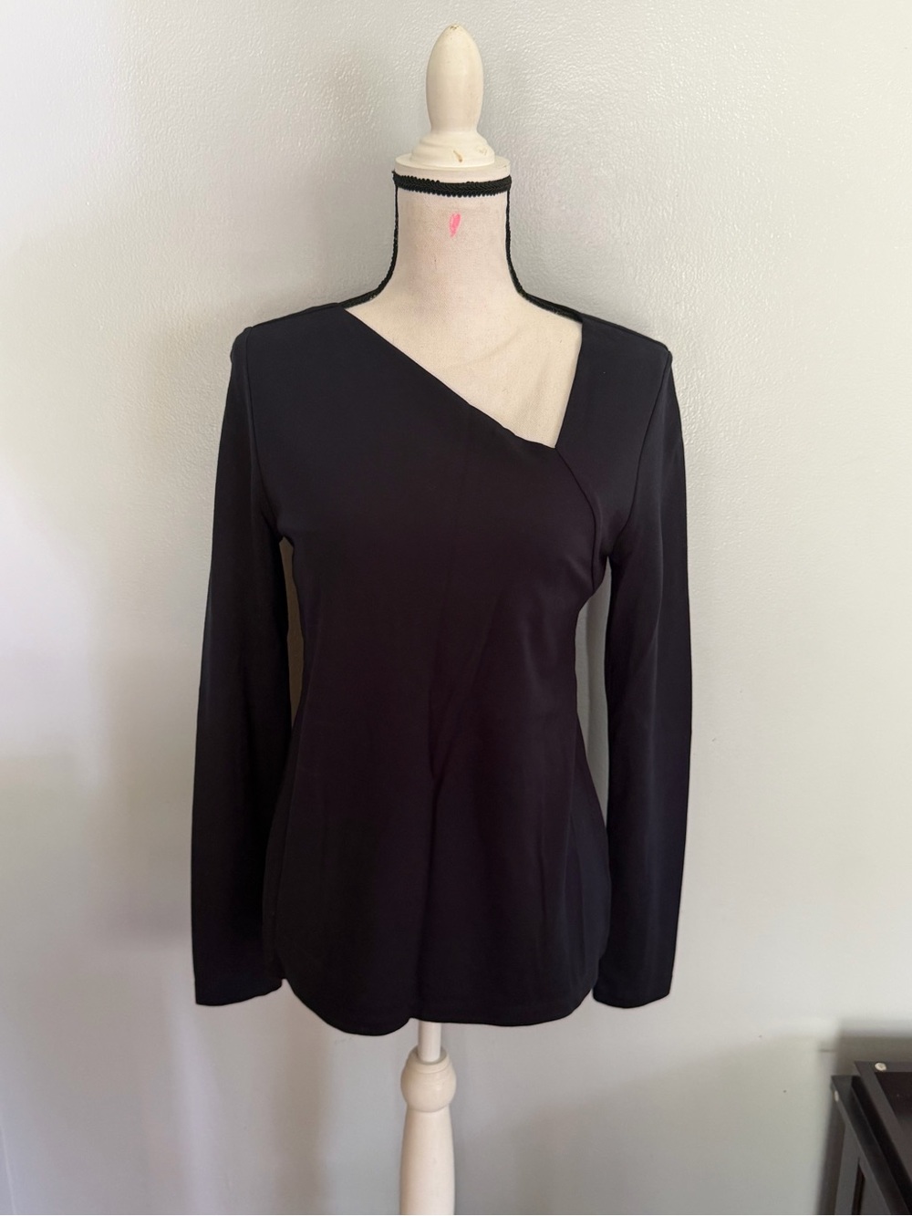 Navy Asymmetric Neck Long-Sleeve Women's Top